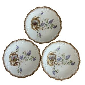 VTG Limoges France Courting Couple Scene Decorative Gold Trim Plates Set of 3